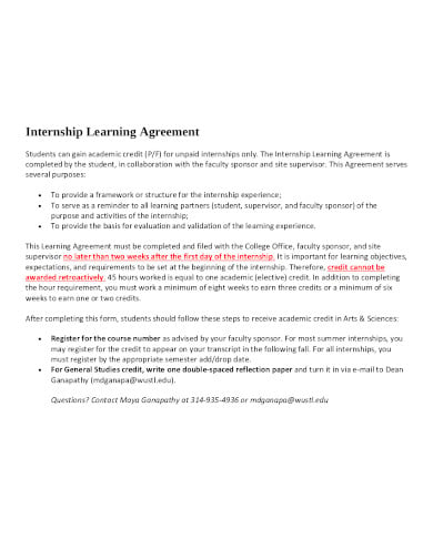 internship learning agreement template