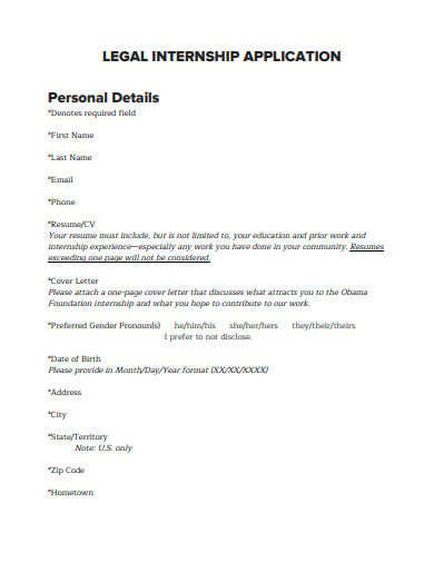 internship legal application letter template