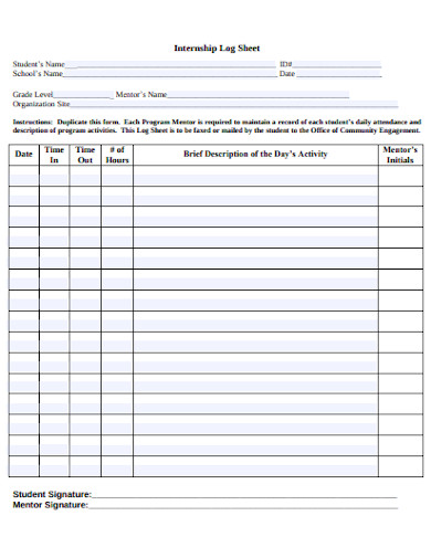 7+ Internship Log Sheet Templates in PDF | XLS