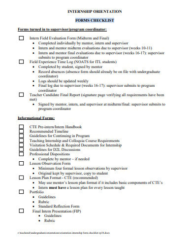 internship-orientation-checklist-form-template