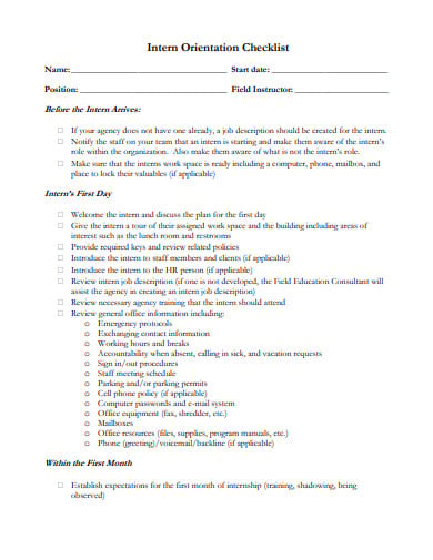 internship-orientation-checklist-template-in-pdf