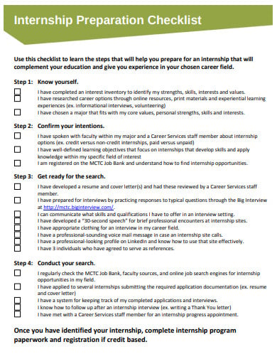 internship preparation checklist template