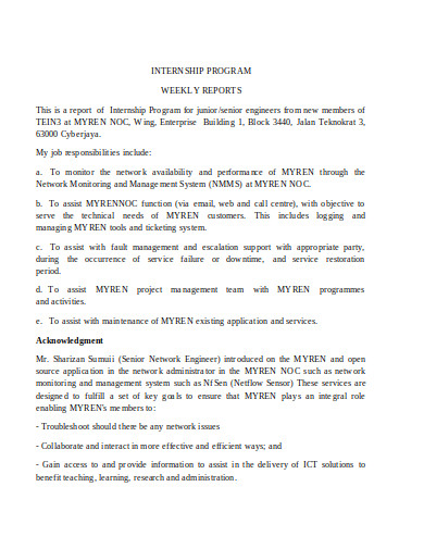 11+ Internship Weekly Report Templates in PDF | DOC