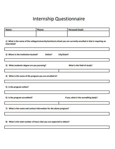 internship questionnaire format