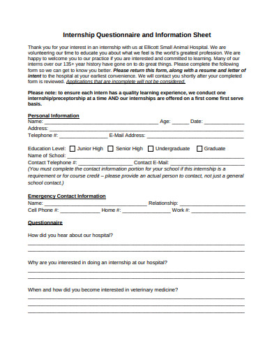 10+ Internship Questionnaire Templates in PDF | DOC