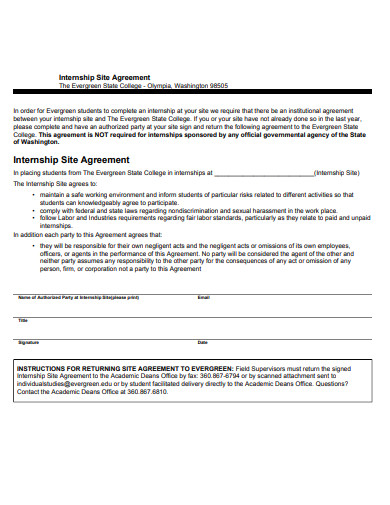 internship site agreement template