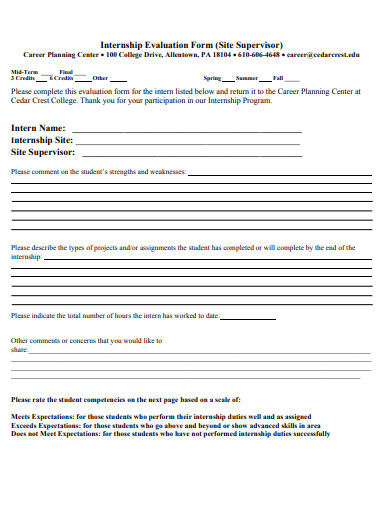 internship site supervisor evaluation form template