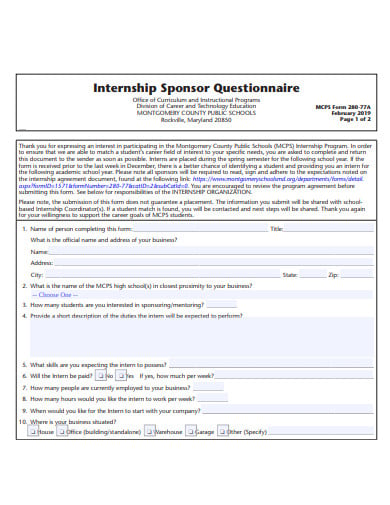 internship-sponsor-questionnaire