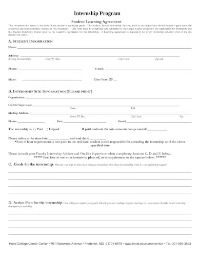 internship student learning agreement template