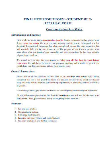 internship-student-self-appraisal-form-template