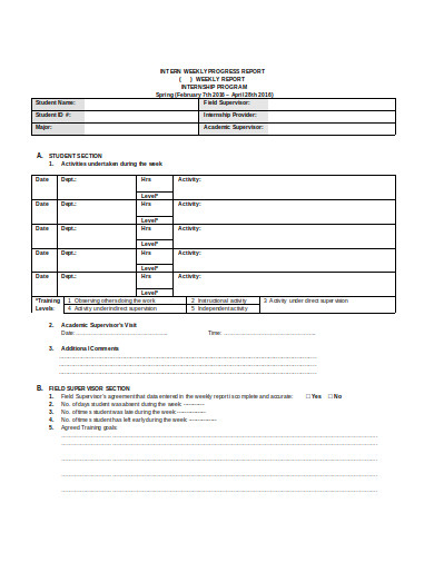 11+ Internship Weekly Report Templates in PDF | DOC