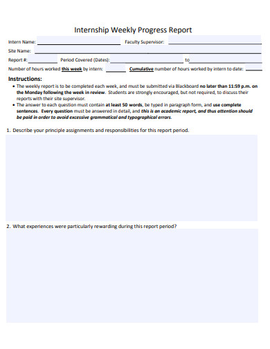 11+ Internship Weekly Report Templates in PDF | DOC