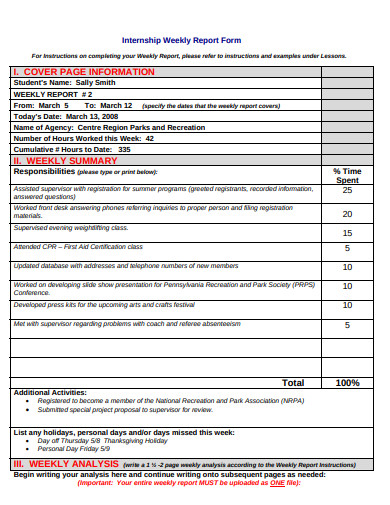 11+ Internship Weekly Report Templates in PDF | DOC