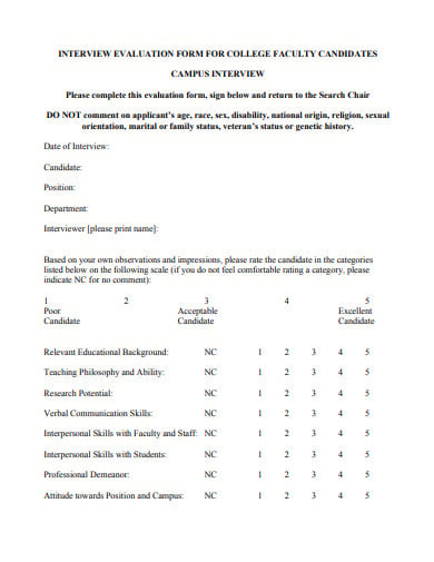 interview evaluation form for candidates template