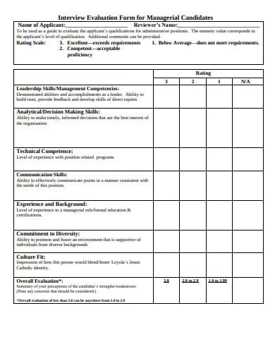 interview evaluation form for managerial candidates template
