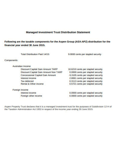 investment trust distribution statement example