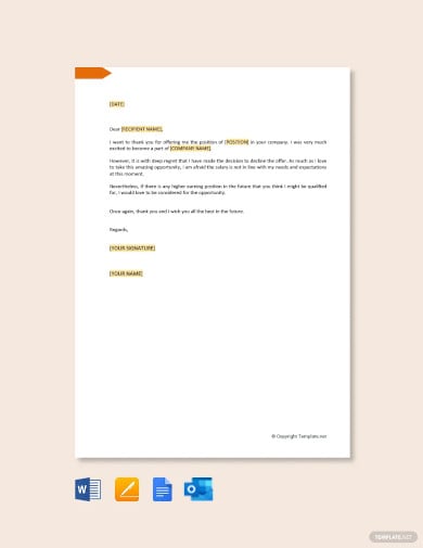 job refusal letter due to salary template