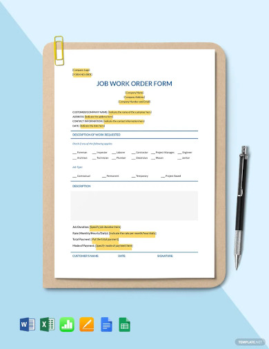 job work order form template