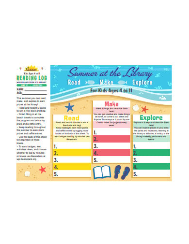 kids summer library reading log for template