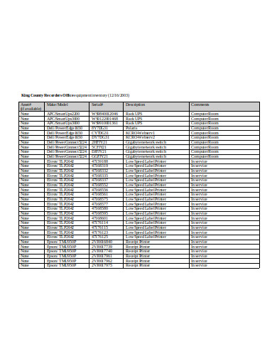 king county recorders office equipment inventory template