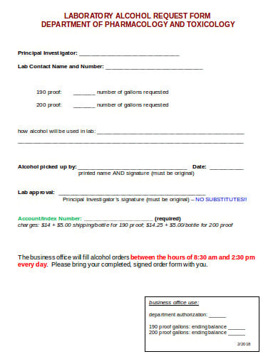 laboratory alcohol request form template