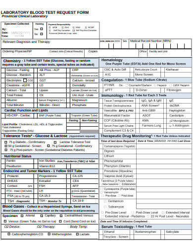 laboratory blood test request form template