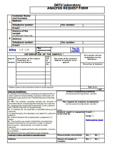 laboratory data analysis request form template