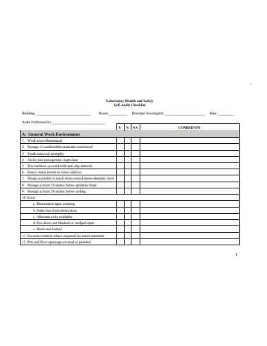 laboratory health safety self audit checklist