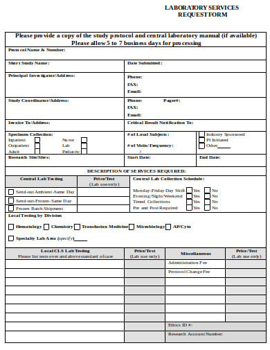 laboratory service request form template
