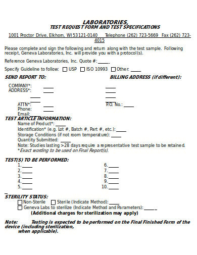 laboratory test request form template