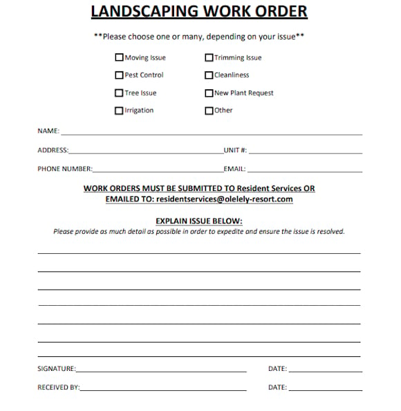 landscaping work order