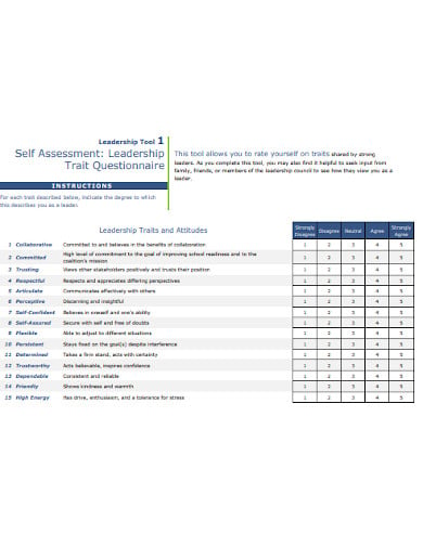 leadership assessment questionnaire template in pdf