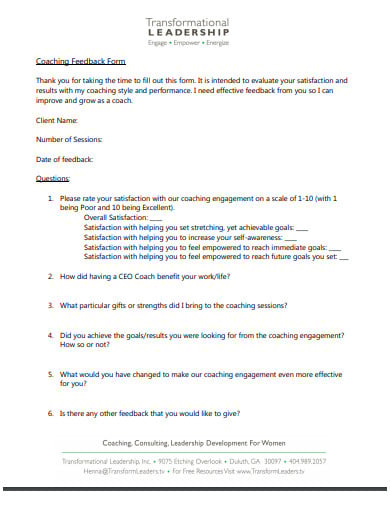 leadership couch feedback form template