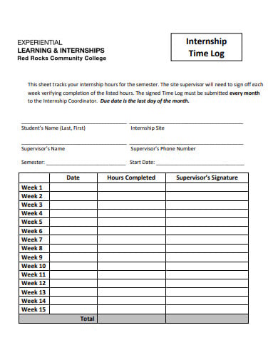11+ Internship Time Log Templates in PDF | DOC