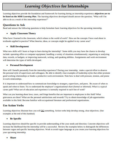learning-objectives-for-internships-plan-template