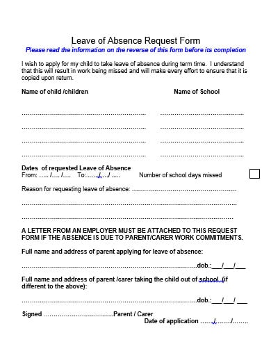 leave absence request form template