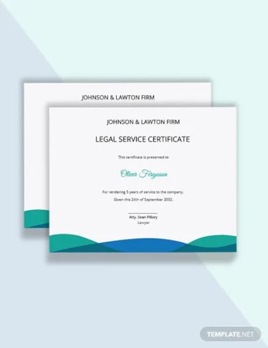legal certificate of service template
