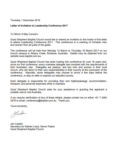 Sample Invitation Letter To A Church Conference 