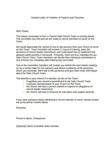 letter of invitation to pastors churches template