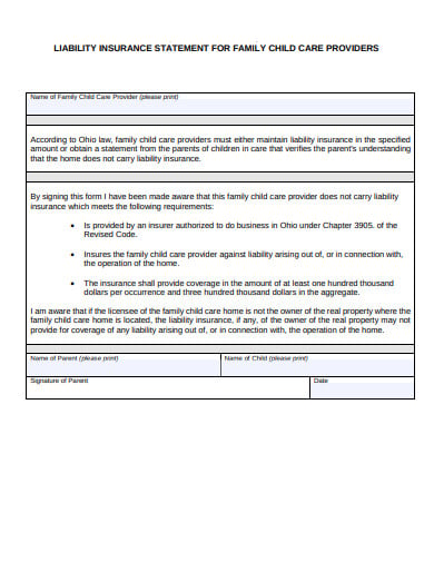 liability insurance statement template