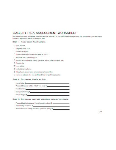 liability risk assessment worksheet
