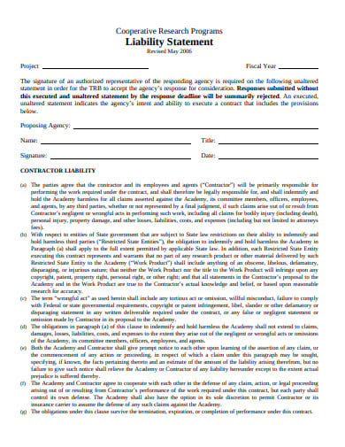 liability statement template