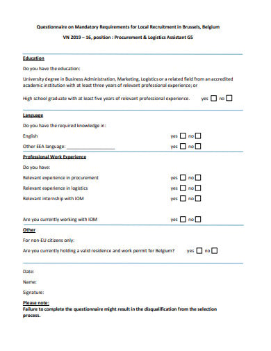 local recruitment questionnaire template