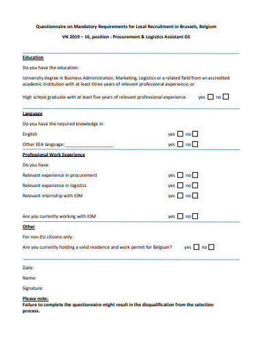 14 Recruitment Questionnaire Templates Doc Pdf 8174