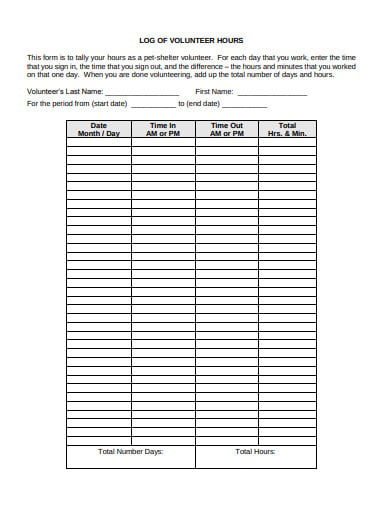 10 volunteer hours log templates in doc pdf excel free premium