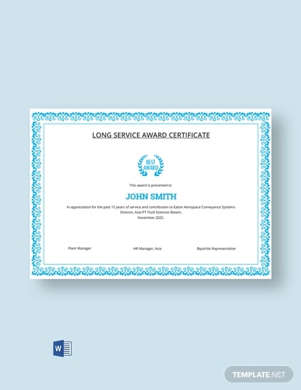 long service award certificate