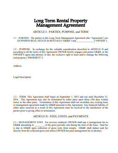 long term rental property management agreement