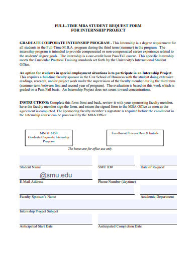 mba student request form for internship