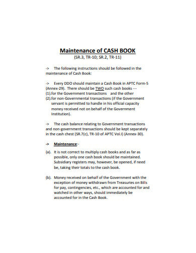 maintenance cash book example
