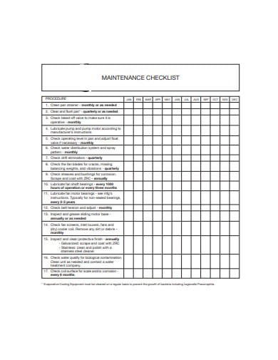 maintenance checklist template